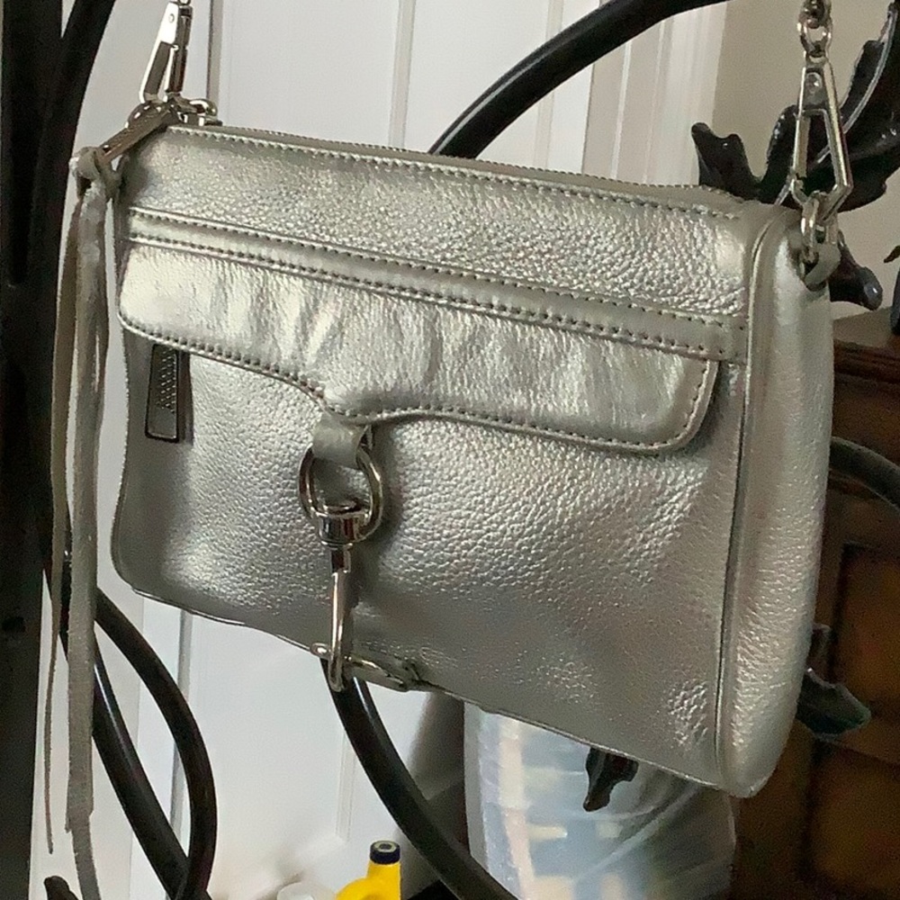 Rebecca Minkoff Metallic Silver Mini MAC Crossbody Bag GUC
